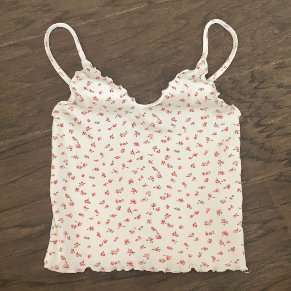 white flowered tank